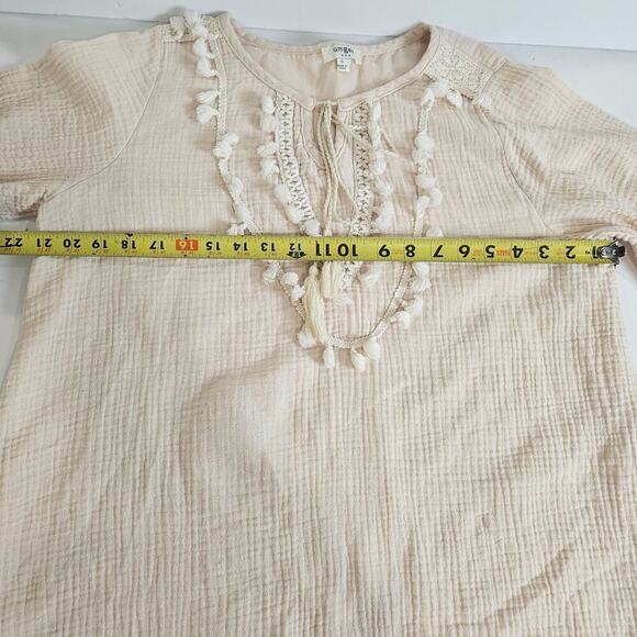 UMGEE Cream Small Boho Peasant Tunic Embroidered Tassel Oversized - Picture 4 of 7